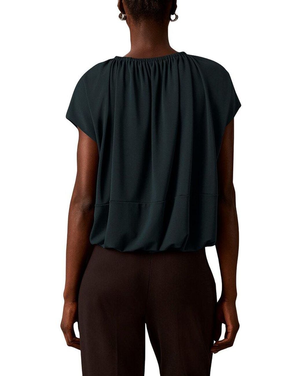 Calvin Klein Black Ext Shoulder Shirred Neck Top