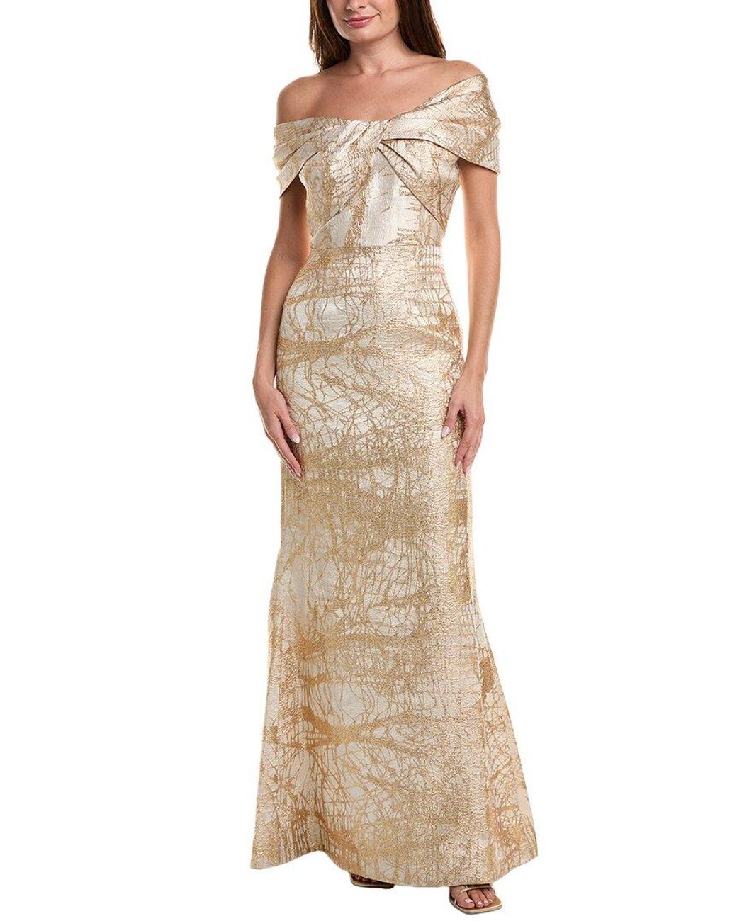 Teri Jon Natural Embellished Maxi Dress
