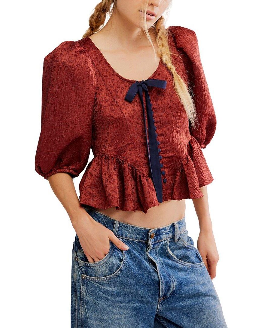 Free People Red Pamela Bow Top