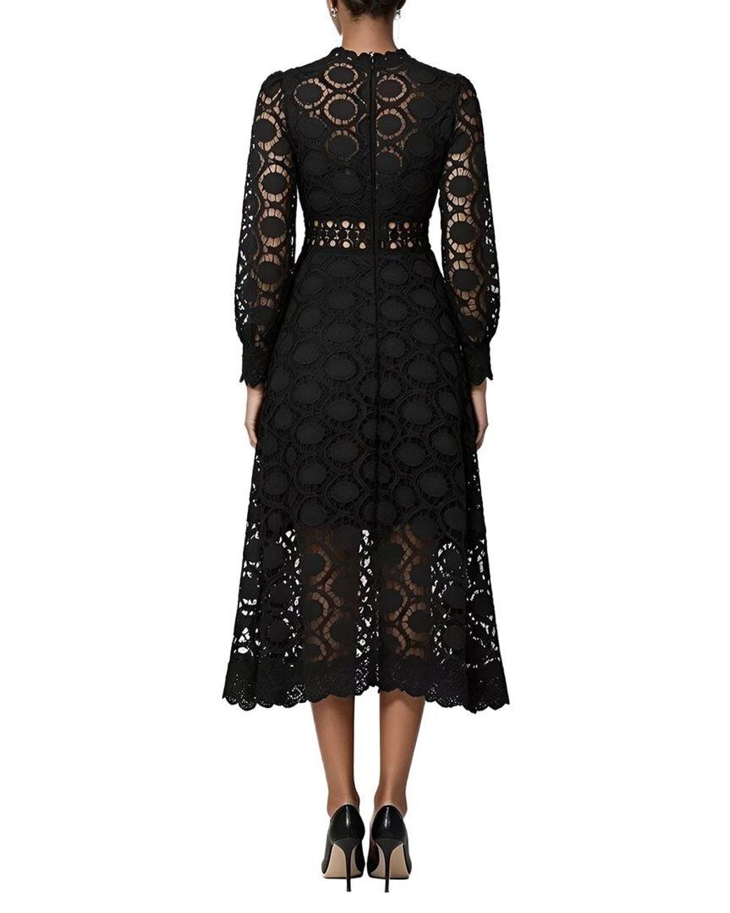 Linda Charm Black Long Sleeve Midi Dress