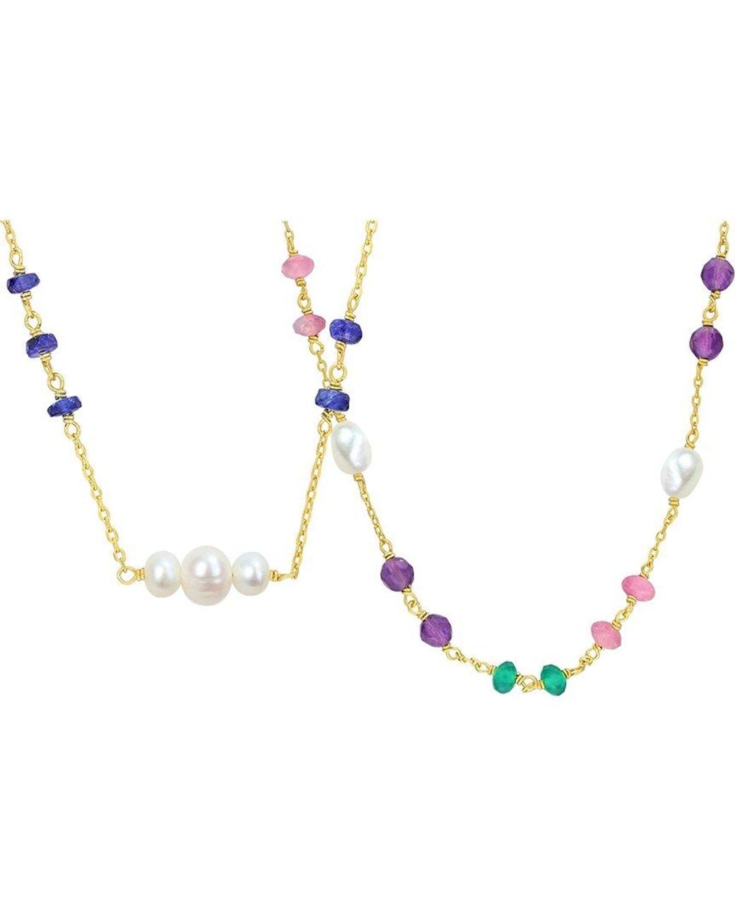 Rina Limor Metallic 2Pc 7.15 Ct. Tw. Amethyst, Onyx, Tourmaline, Sapphire & 4-6.5 Mm Pearl Beads Necklace Set