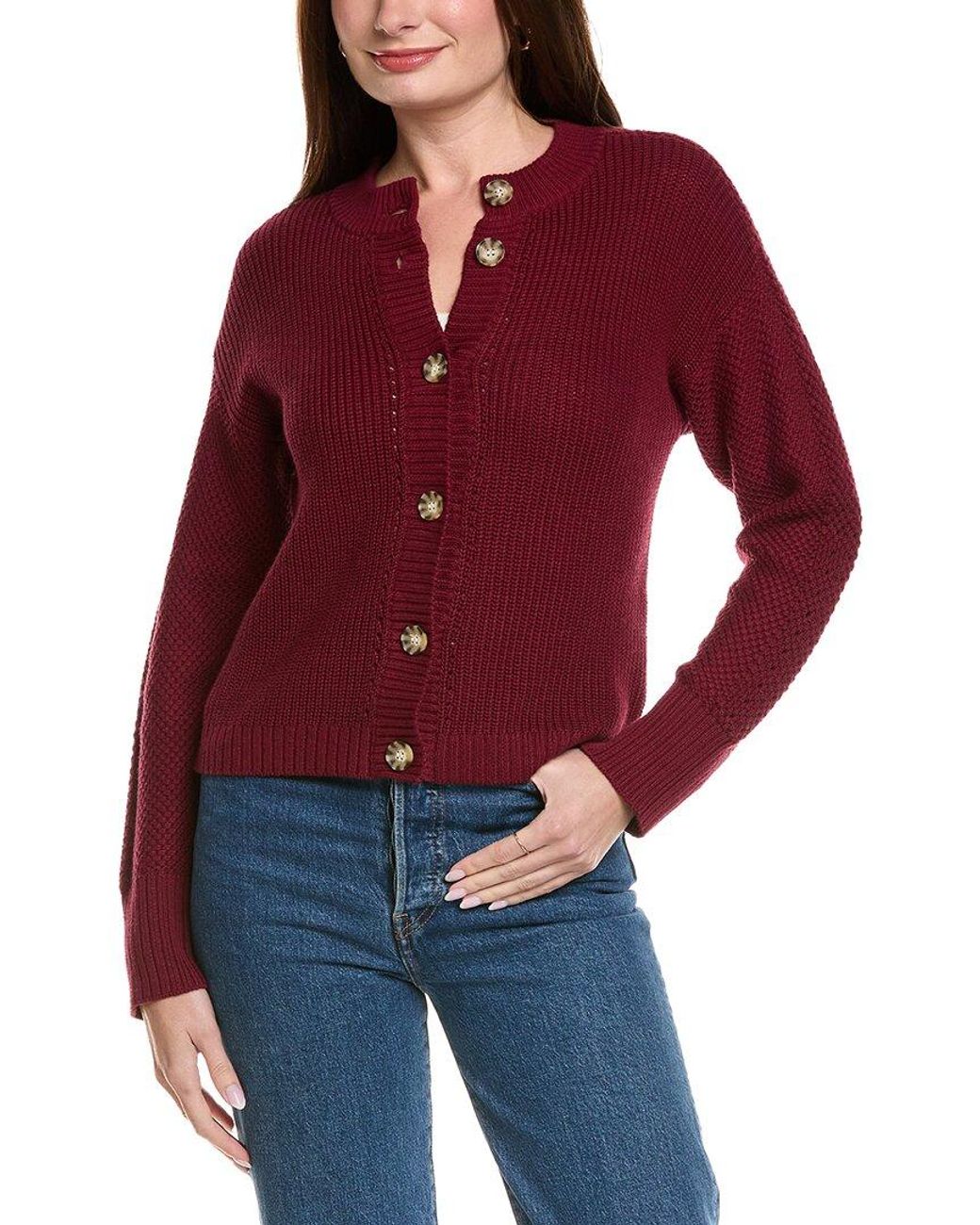 Hannah Rose Red Priscilla Cashmere-Blend Cardigan