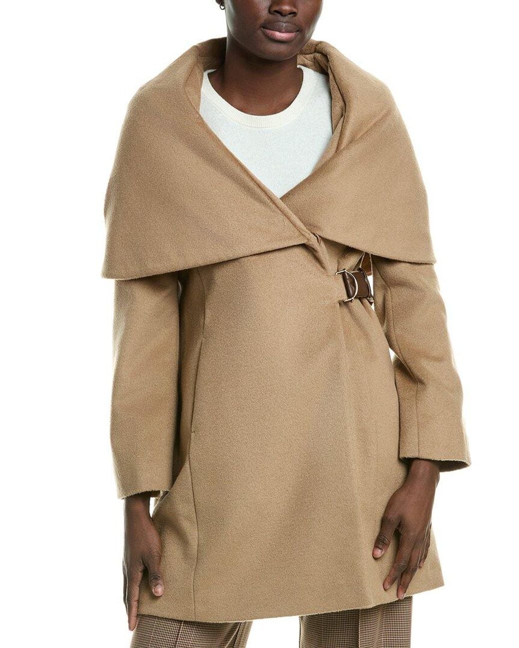 Via Spiga Natural Wool-Blend Hooded Coat