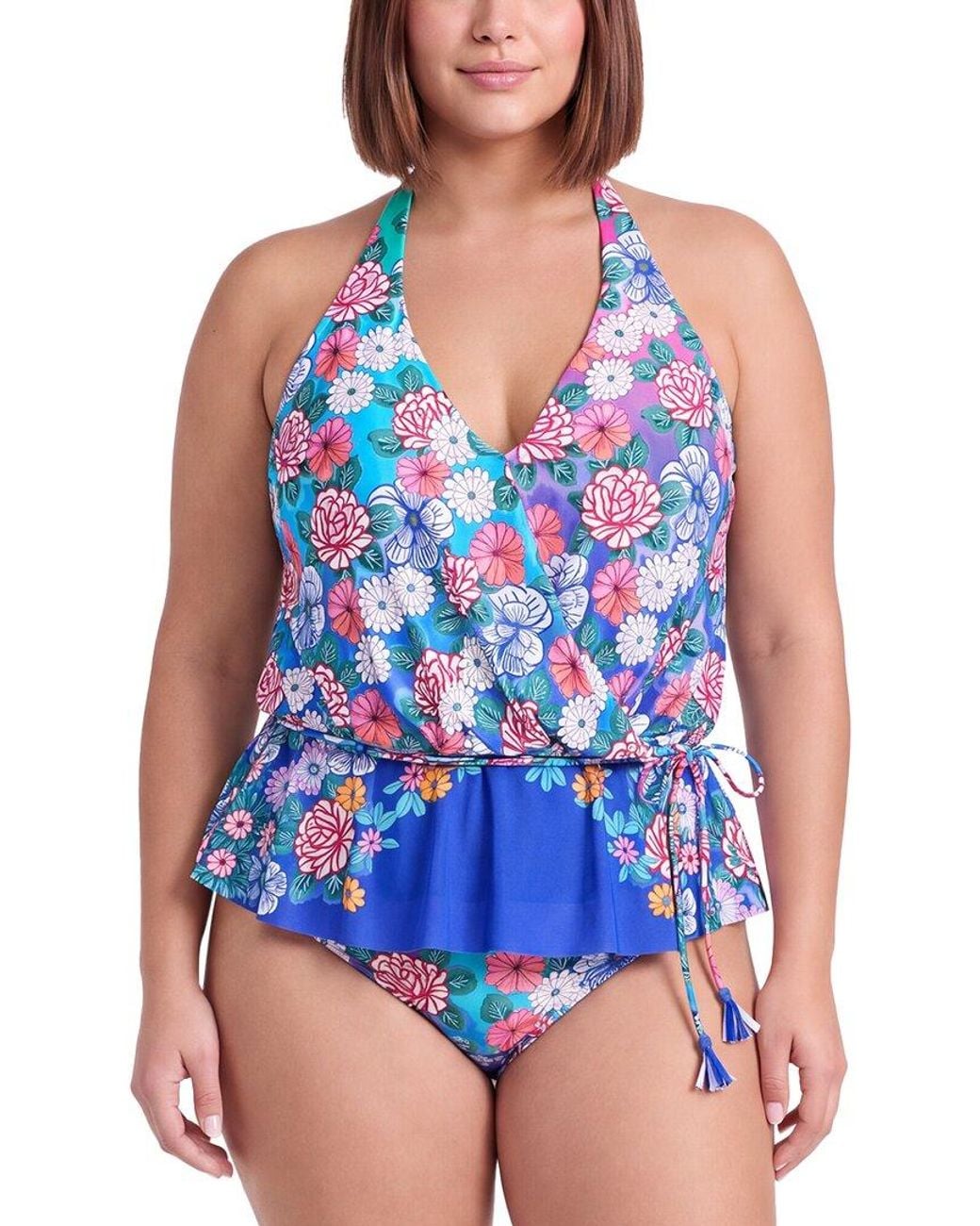 Johnny Was Blue Plus Color Blast Tankini Top