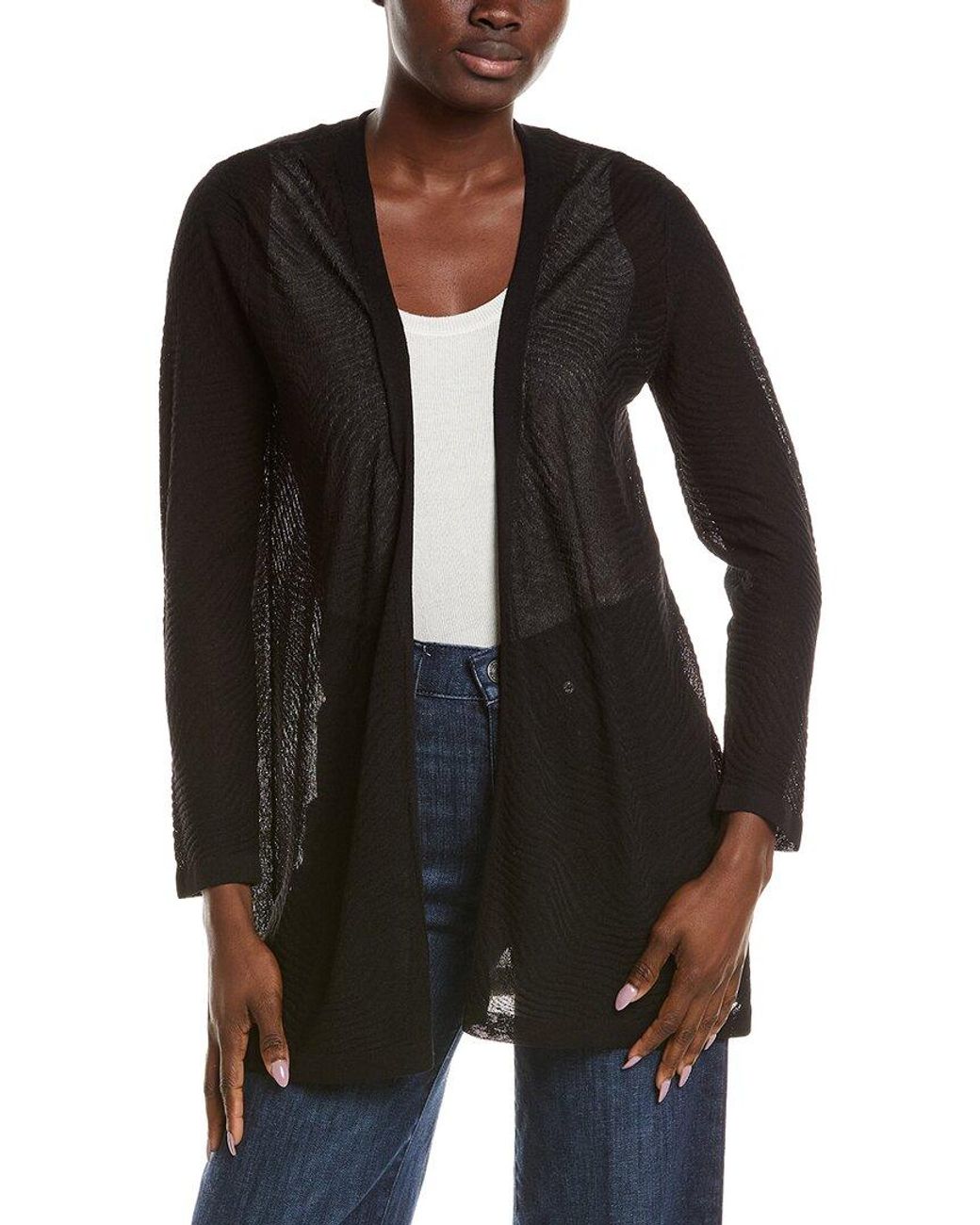 Anne Klein Black Semi Sheer Texture Stitch Cardigan