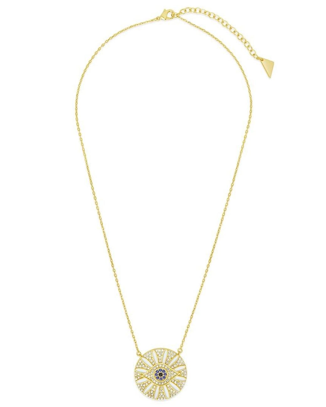 Sterling Forever Metallic 14k Plated Cz Evil Eye & Petal Pendant Necklace