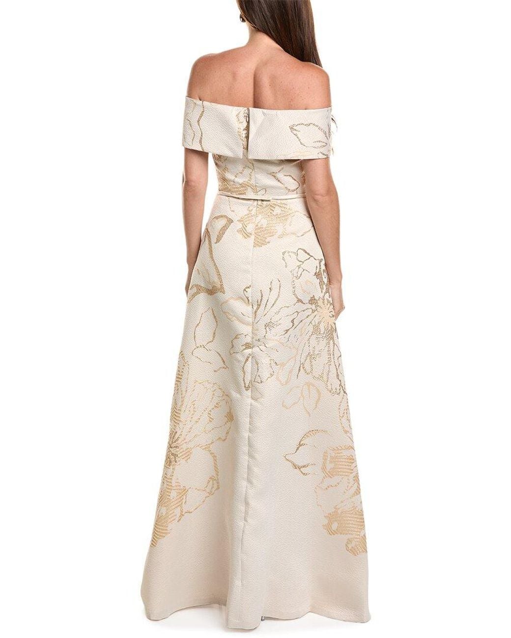Teri Jon Natural Jacquard Metallic Gown