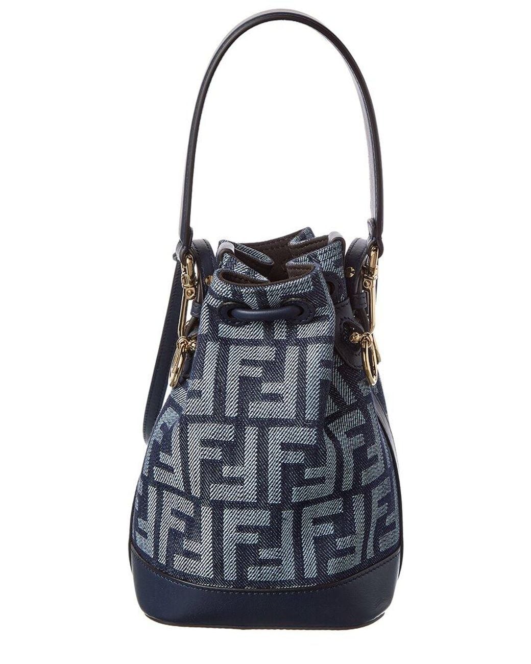Fendi Blue Ff Logo Canvas & Leather Bucket Bag