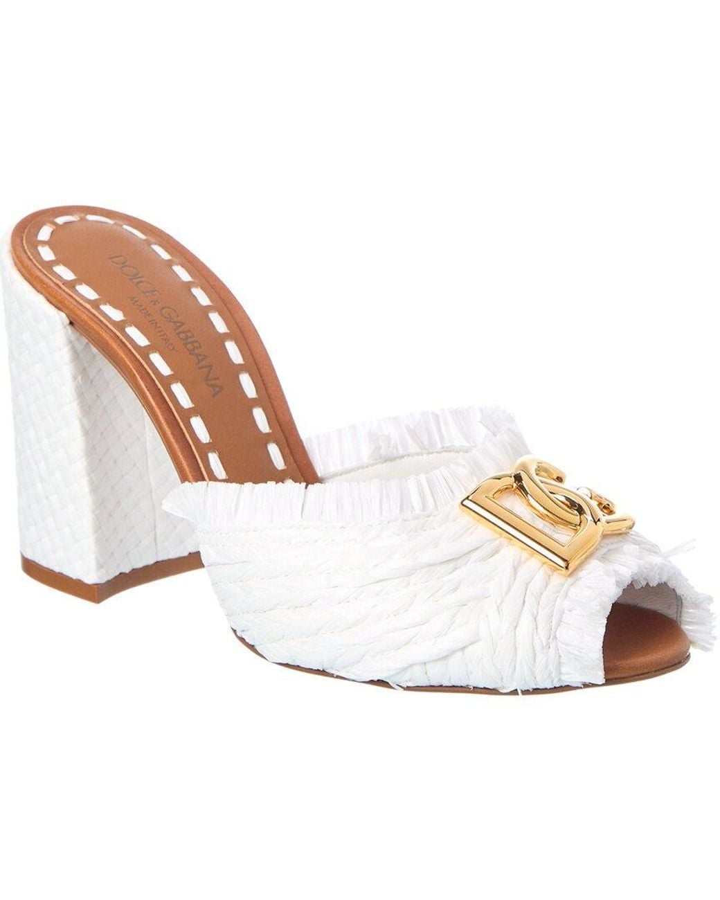 Dolce & Gabbana White Raffia Mule