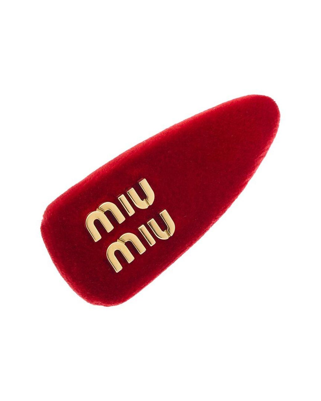 Miu Miu Red Logo Velvet Hair Clip