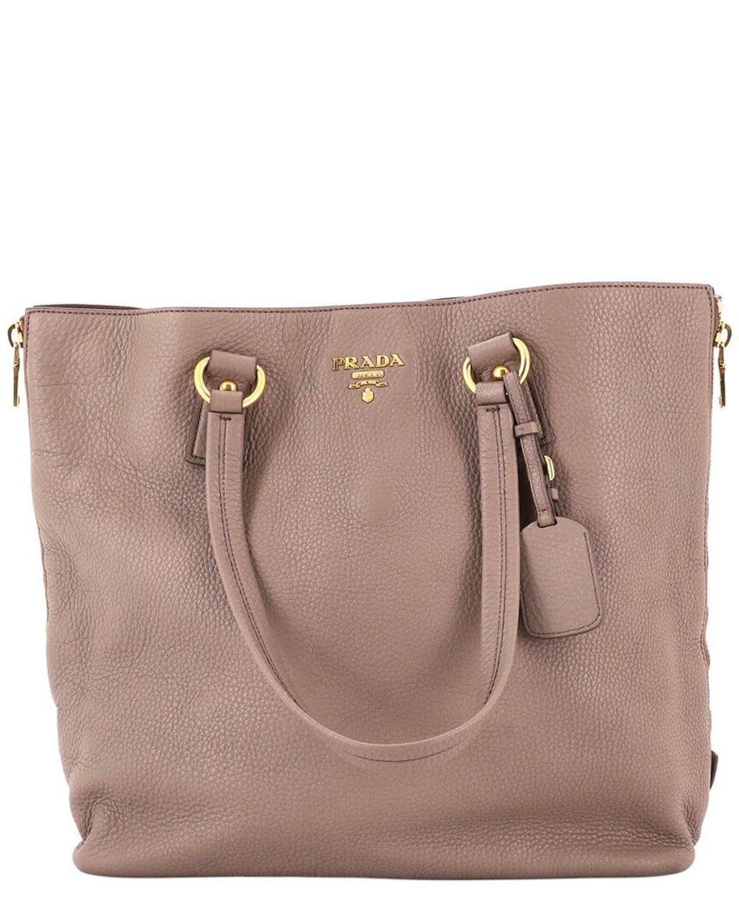 Prada Natural Vitello Daino Side Zip Shopper Tote Large (Authentic Pre-Loved)