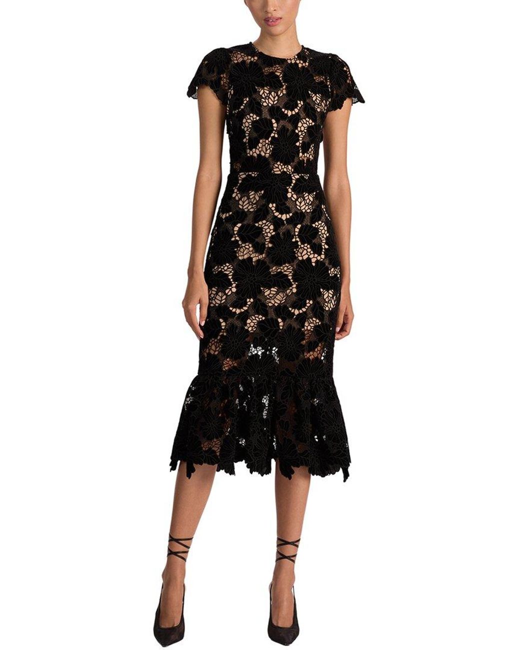 Alice + Olivia Black Clover Open Back Midi Dress