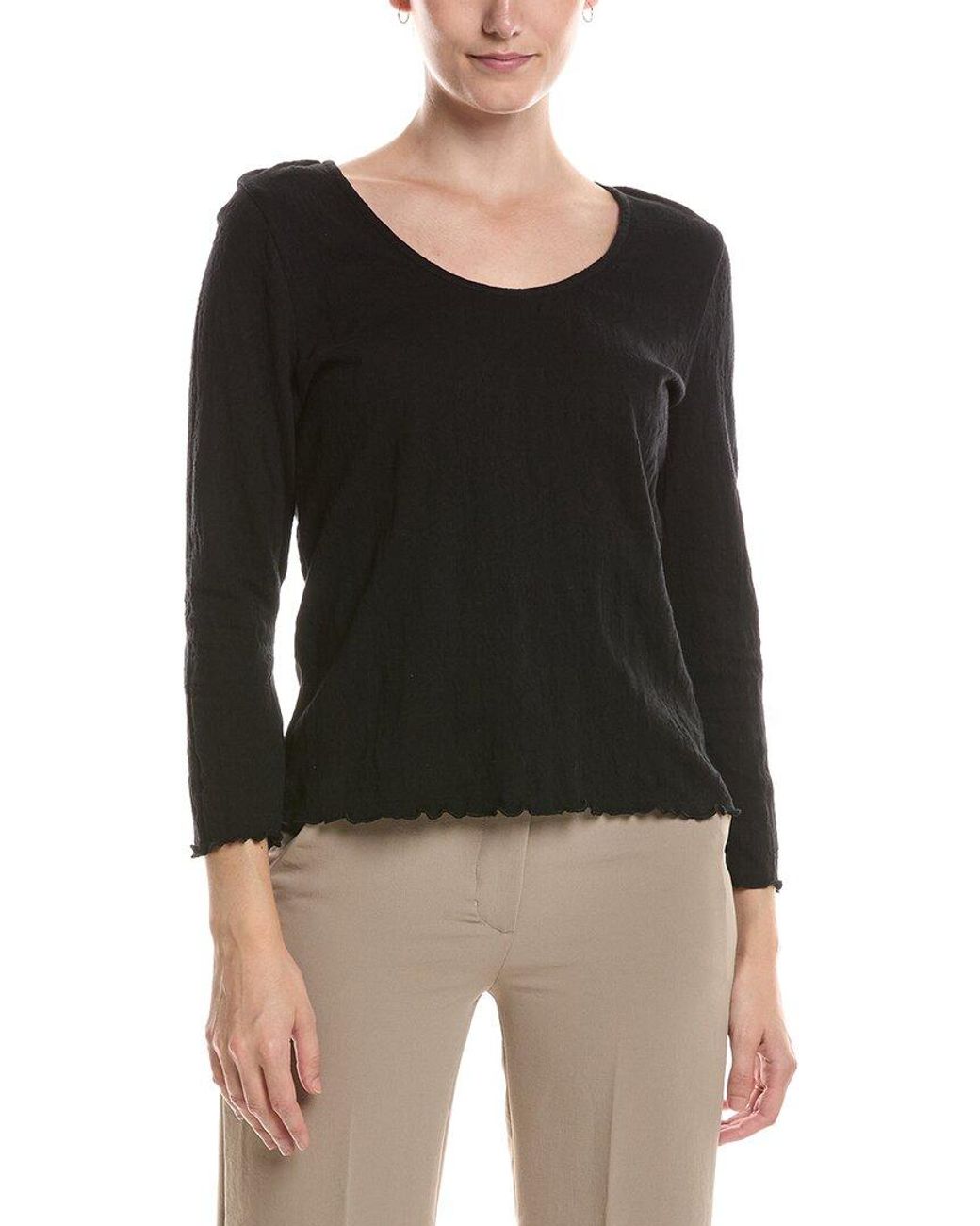 NIC+ZOE Black 3/4 Sleeve Lace Knit Scoop T-Shirt