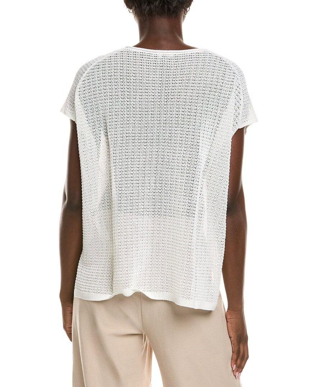 Eileen Fisher White Jewel Neck Sweater