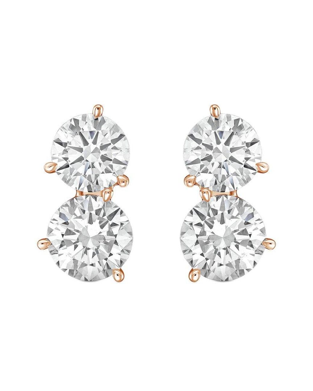 Diana M White Diana M. 14K Rose 3.00 Ct. Tw. Lab-Grown Diamond Two-Stone Earrings