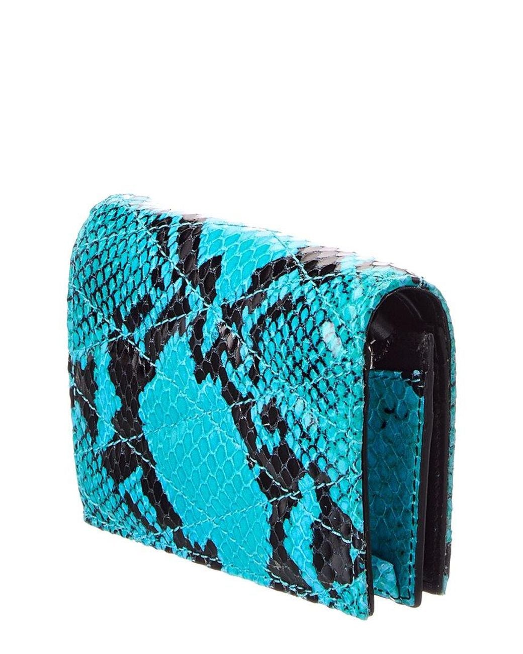 Jimmy Choo Blue Farone Snake-Embossed Quilted Leather Card Case