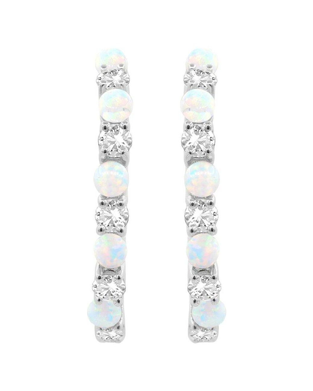 Lab Grown Gemstones White 0.60 Ct. Tw. Lab-Grown Opal Hoop Earrings