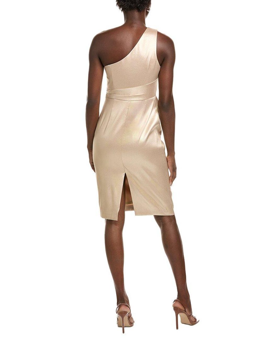 Aidan Mattox Natural Aiden Mattox Pleated One-Shoulder Midi Dress