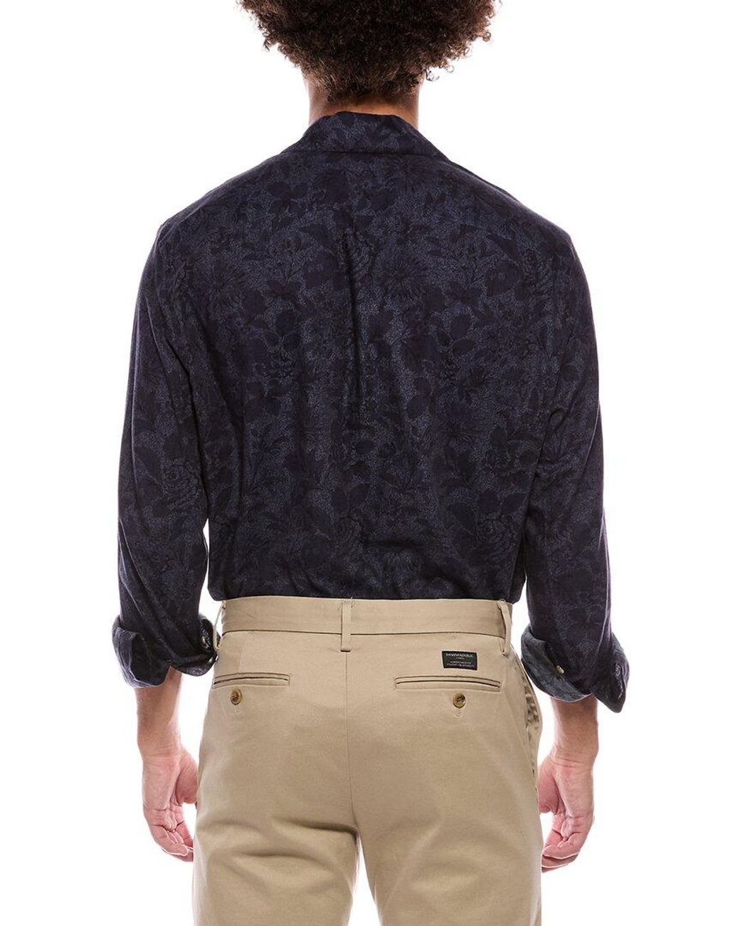 Isaia Blue Camp Collar Shirt for men