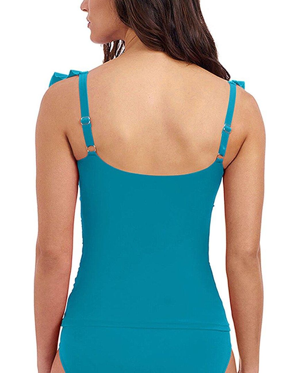 Gottex Blue Tutti Frutti Square Neck Ruffle Tankini