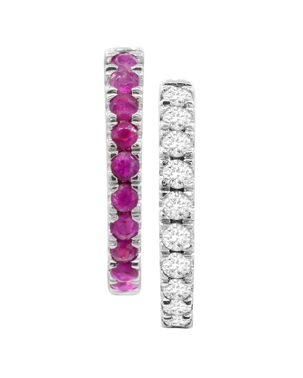 Lab Grown Gemstones White 0.60 Ct. Tw. Lab-Grown Ruby Hoop Earrings
