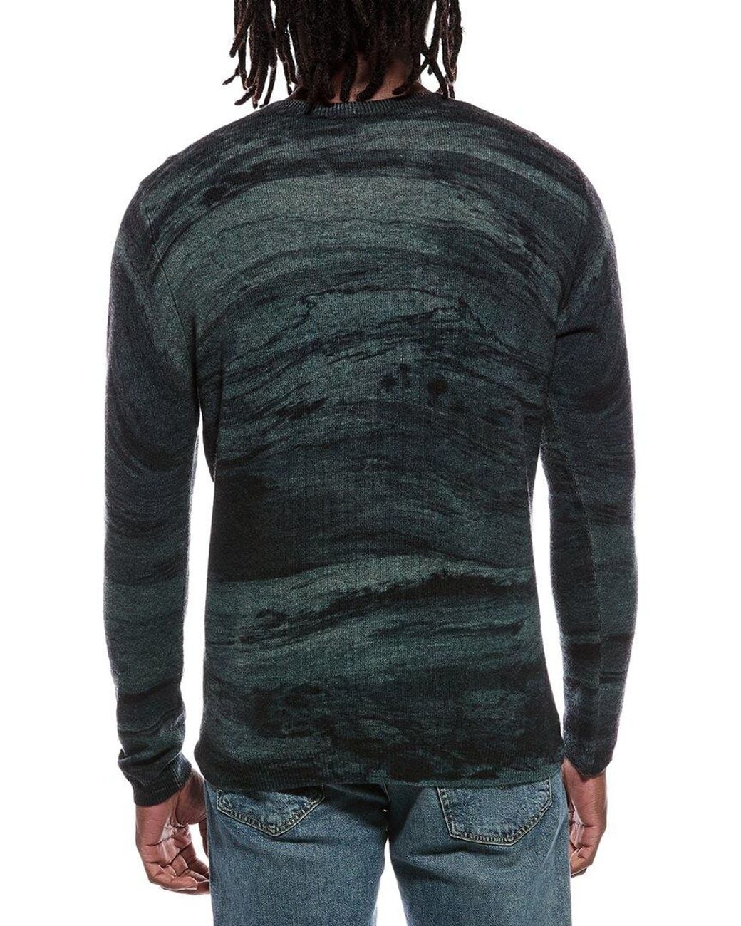 Autumn Cashmere Gray Driftwood Print 100% Cashmere Crewneck Sweater for men