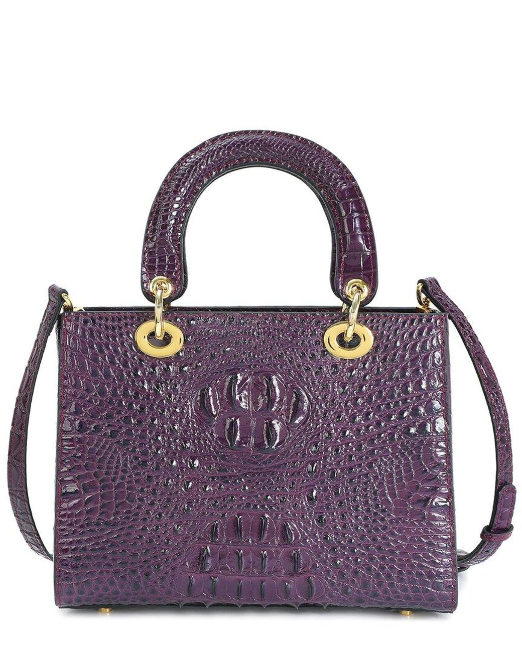 Tiffany & Fred Paris Purple Alligator-Embossed Leather Satchel