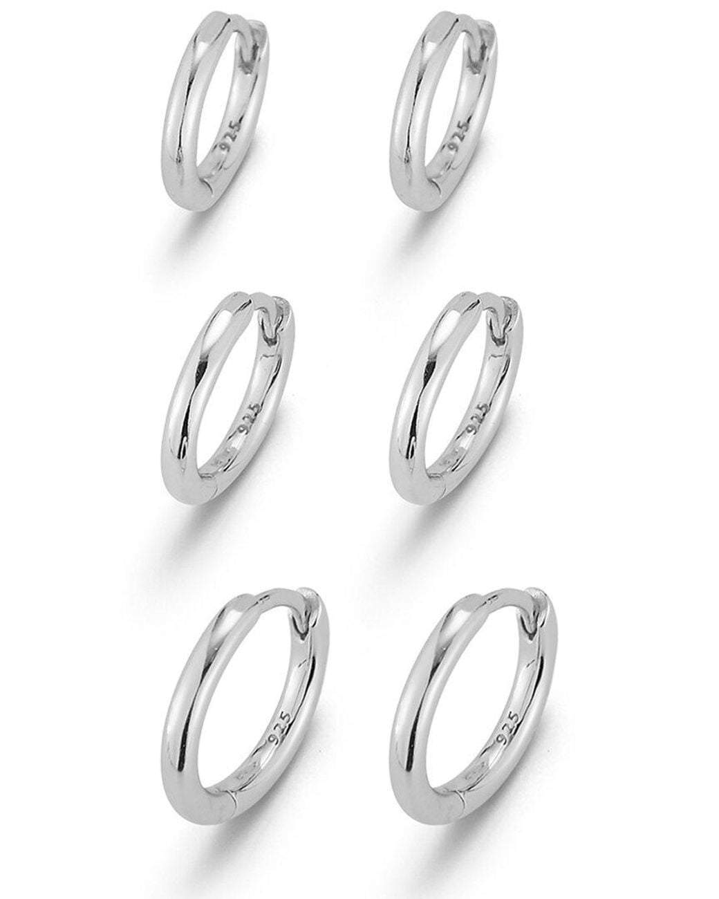 Glaze Jewelry White Rhodium Plated Set Of 3 Huggie Earrings