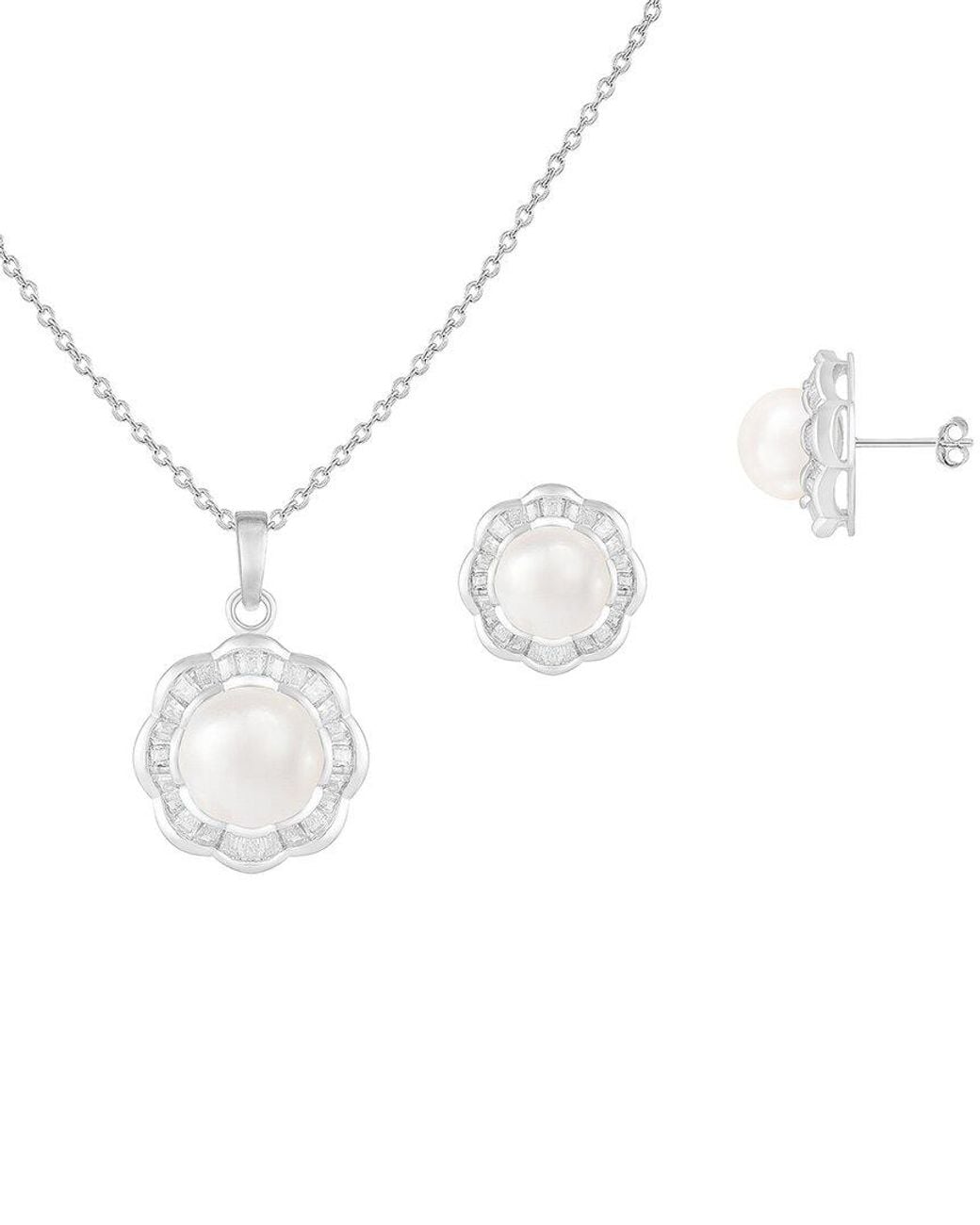 Splendid White 9-9.5Mm Pearl Cz Dangle Set