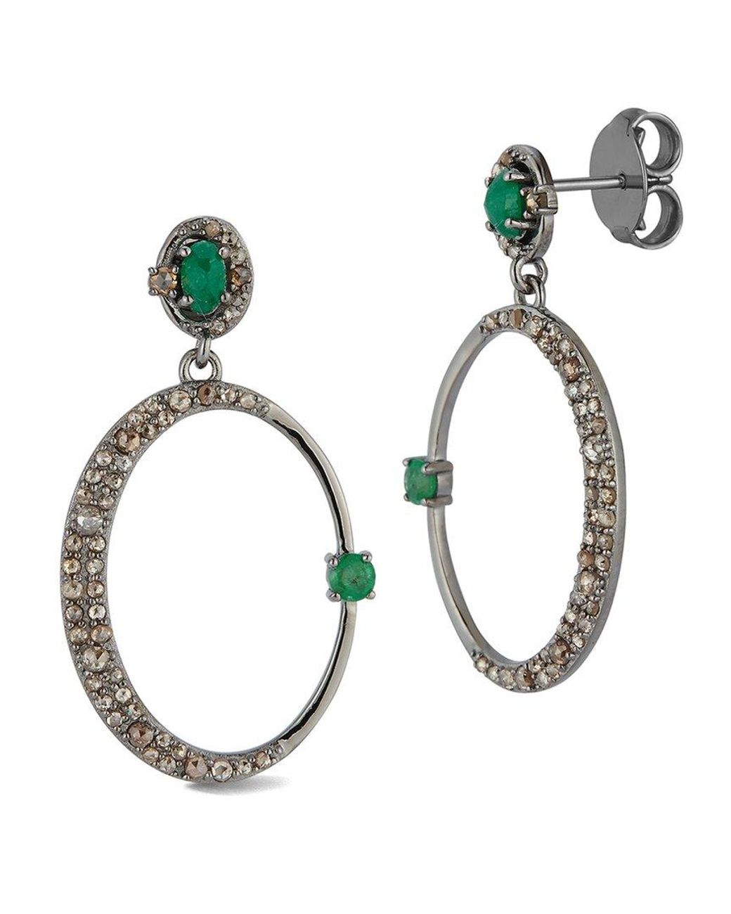 Banji Jewelry Metallic Silver 2.45 Ct. Tw. Diamond & Emeralds Drop Earrings