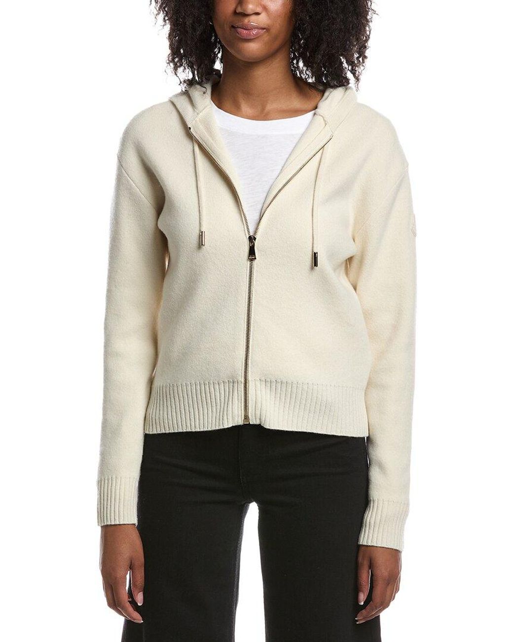 Moncler Natural Cashmere & Wool Zip Up Hoodie