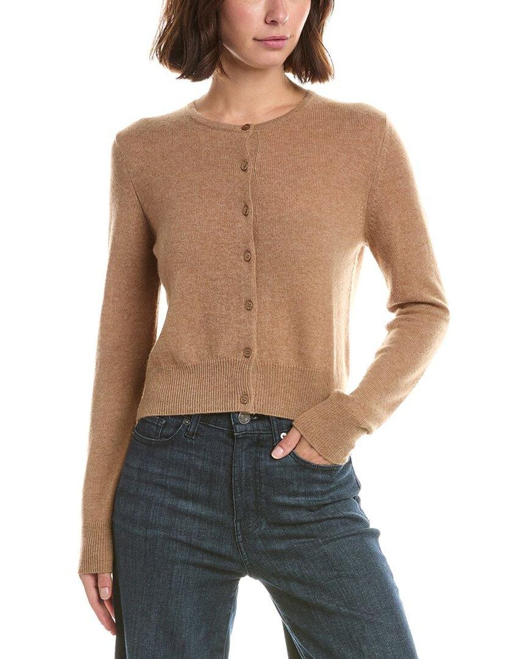 Forte Blue Basic Cropped Button 100% Cashmere Cardigan