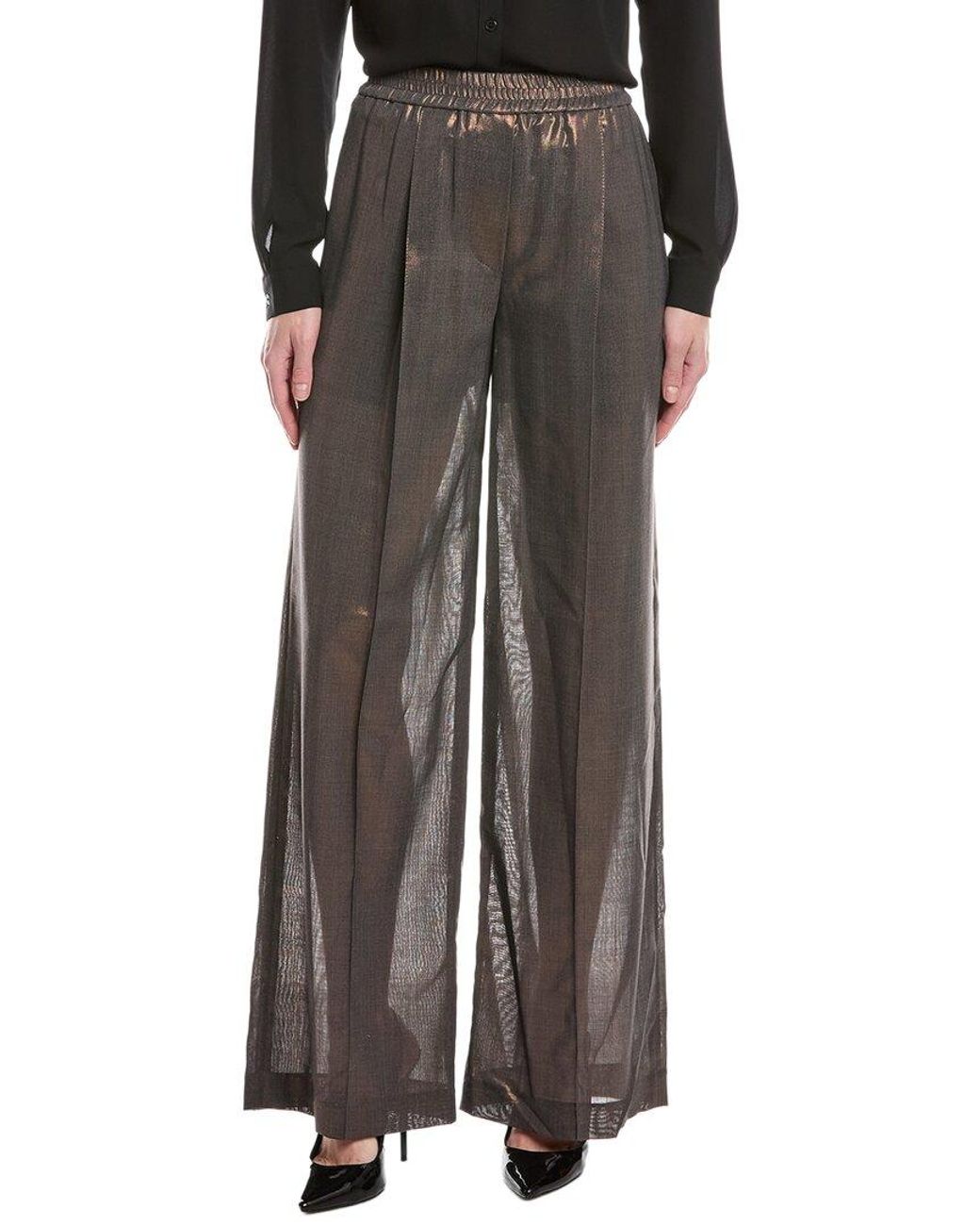 Brunello Cucinelli Gray Metallic Pull-On Wool-Blend Pant