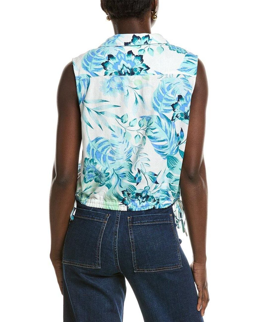 NVLT Blue Bottom Tie Linen-Blend Top