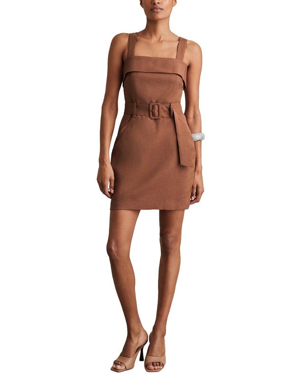 Reiss Brown Fia Belted Mini Dress