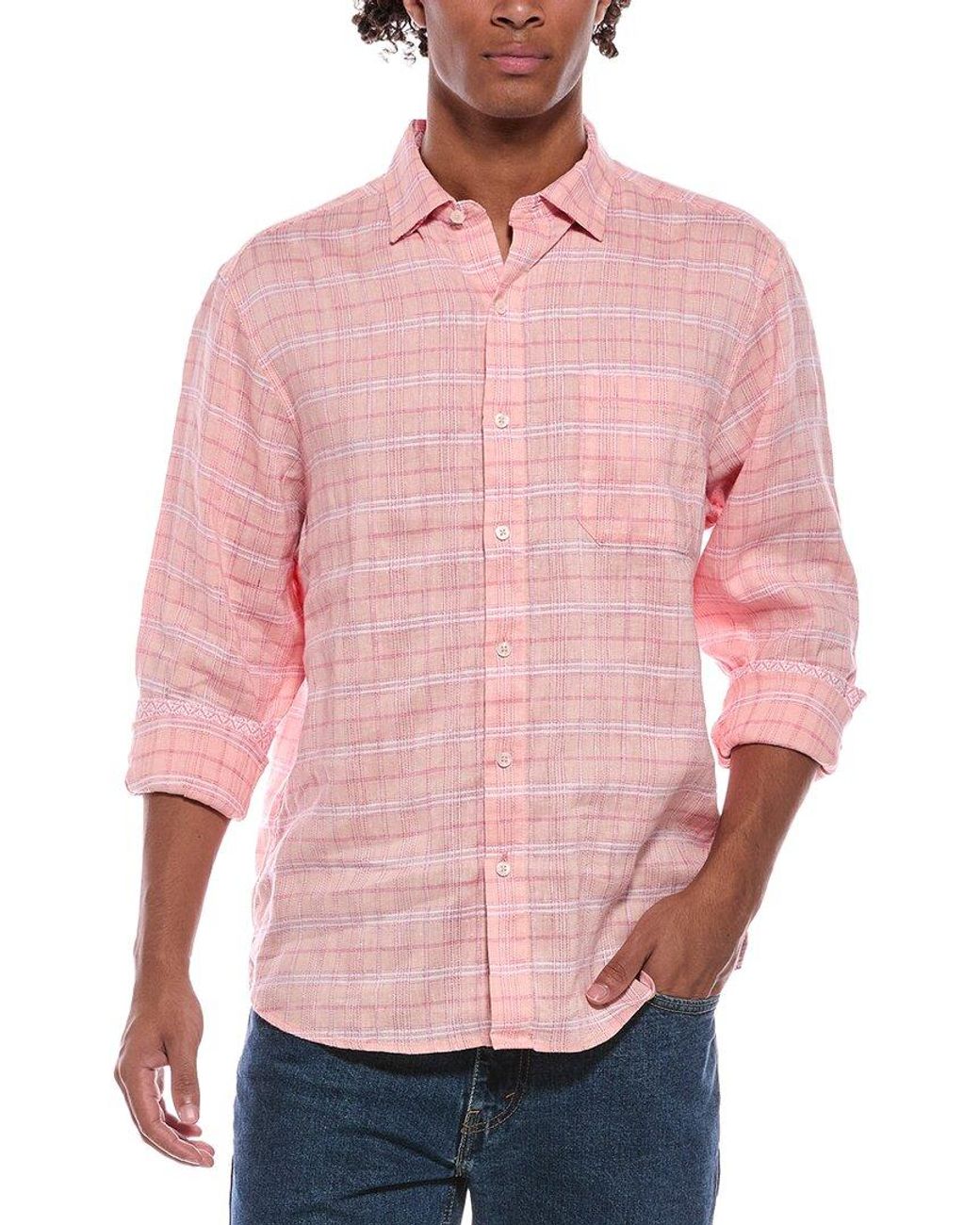 Tommy Bahama Pink Barbados Breeze Playa Plaid Linen-Blend Shirt for men
