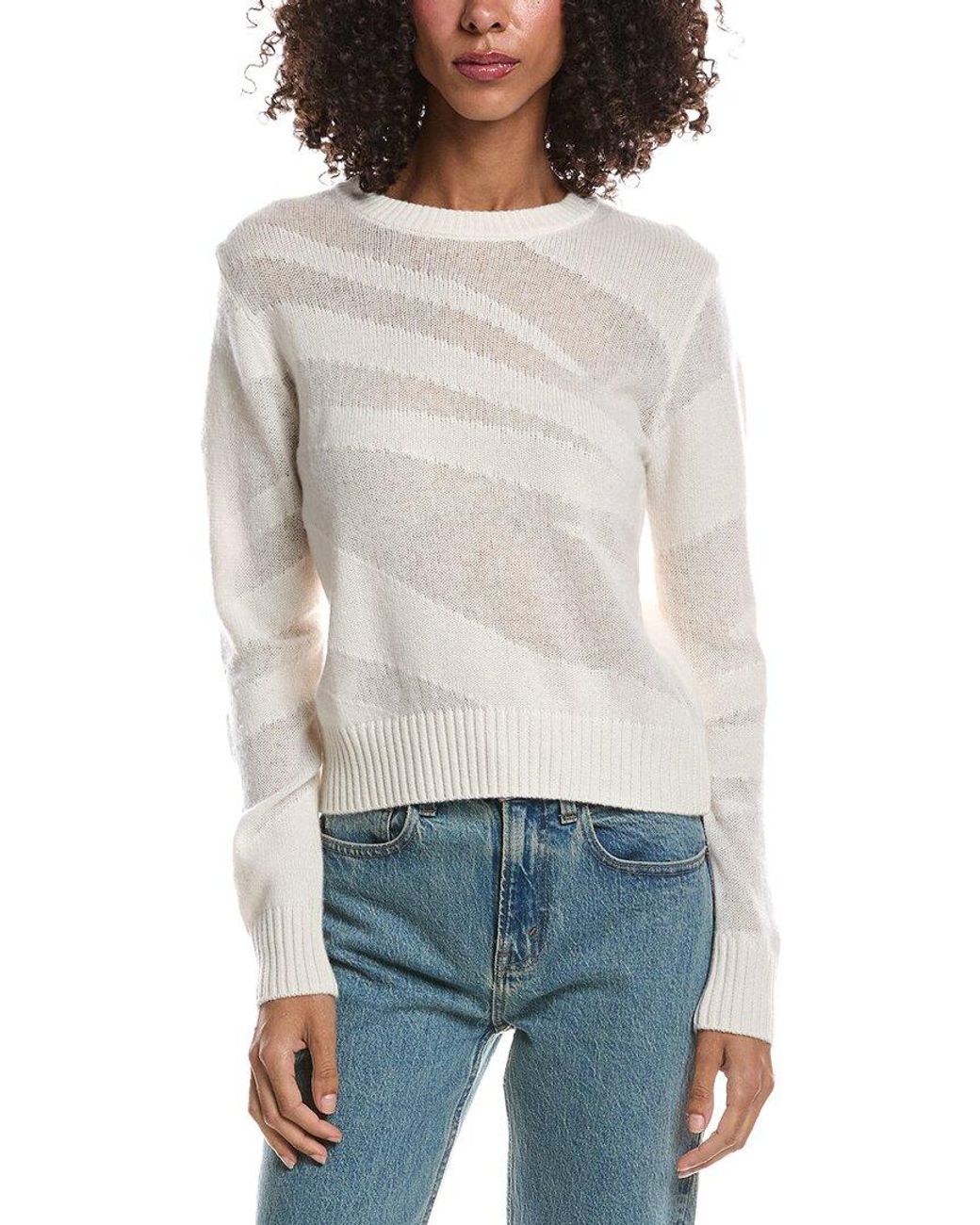 Brodie Cashmere White Mix Gauge Zebra 100% Cashmere Sweater