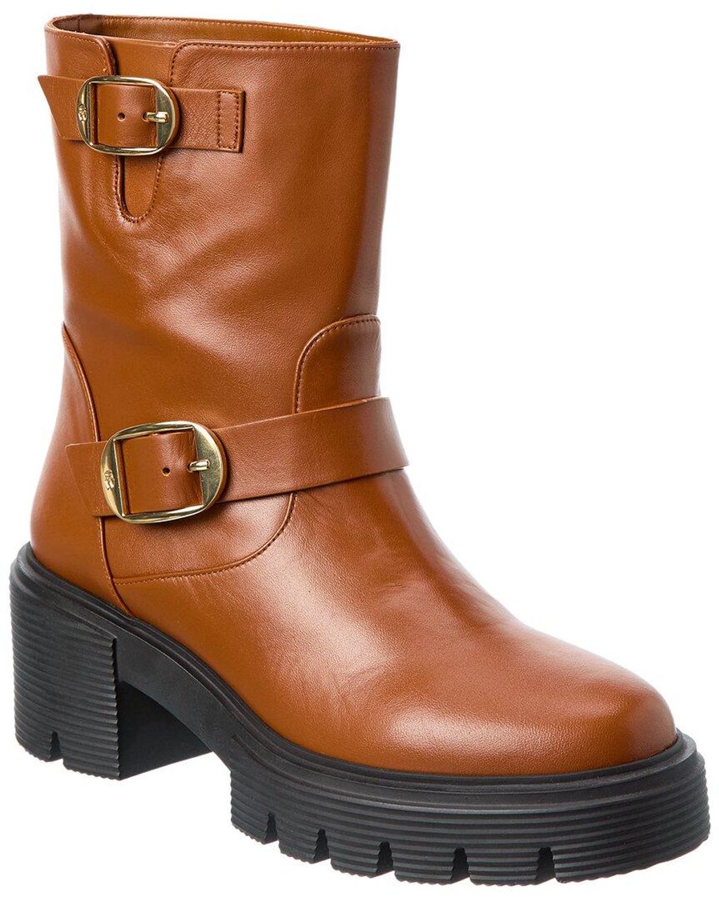 Stuart Weitzman Brown Soho Leather Moto Bootie