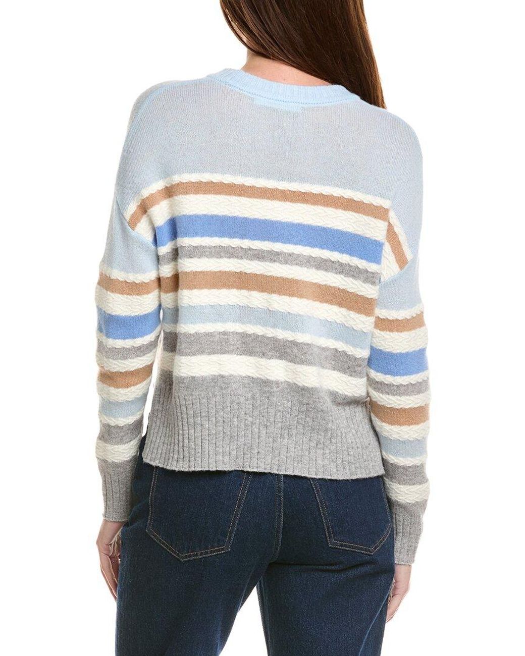 Hannah Rose Gray Stripe Crewneck Wool & Angora-Blend Sweater