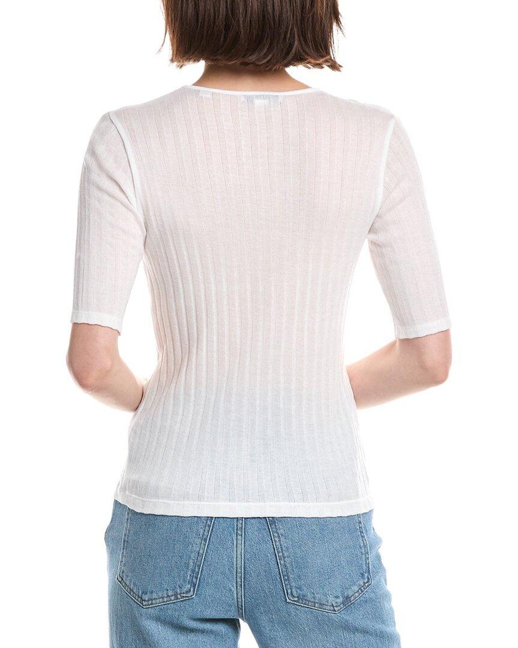 Vince White Ribbed Mock Neck Top