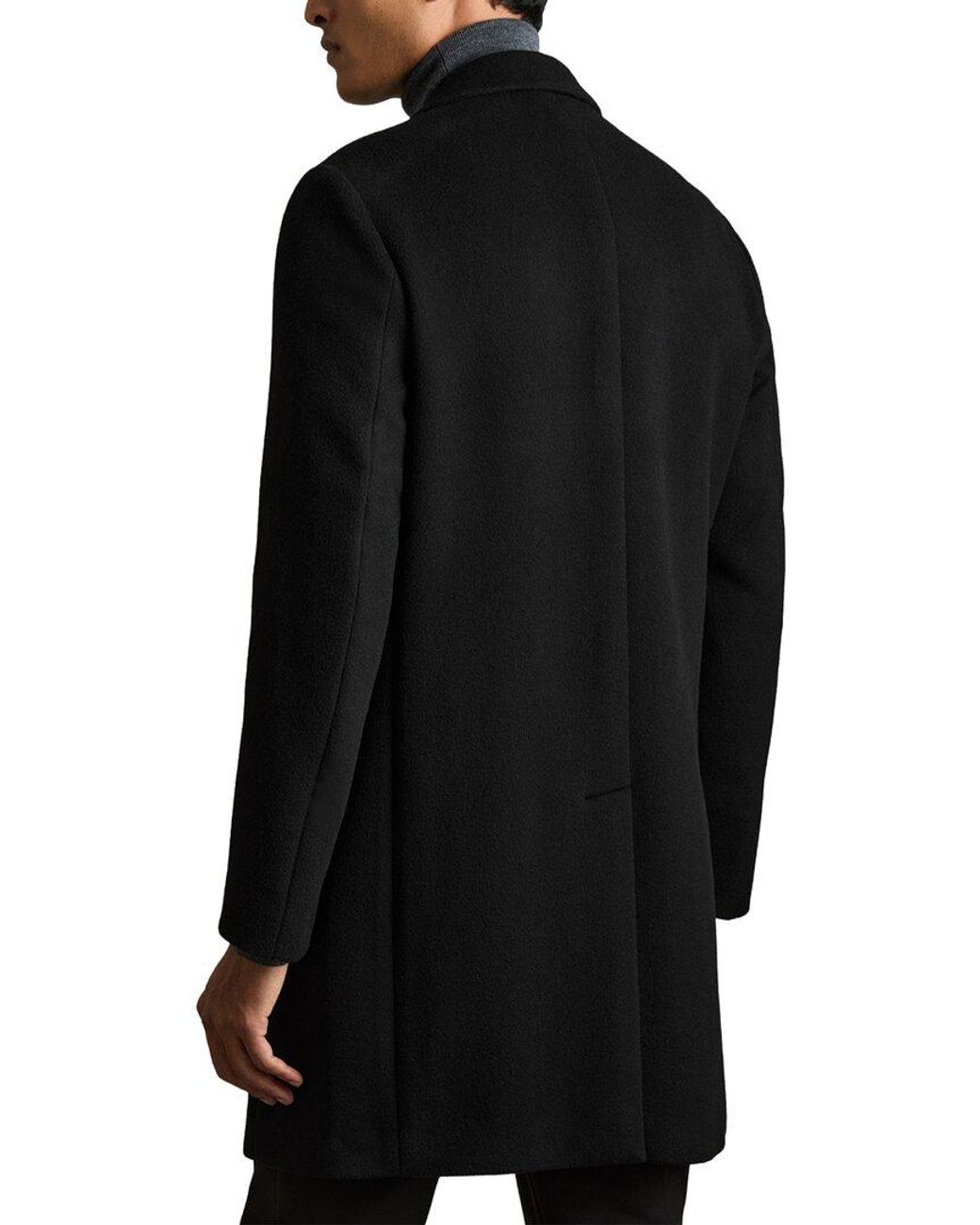 Reiss Black Gable Wool-Blend Overcoat for men
