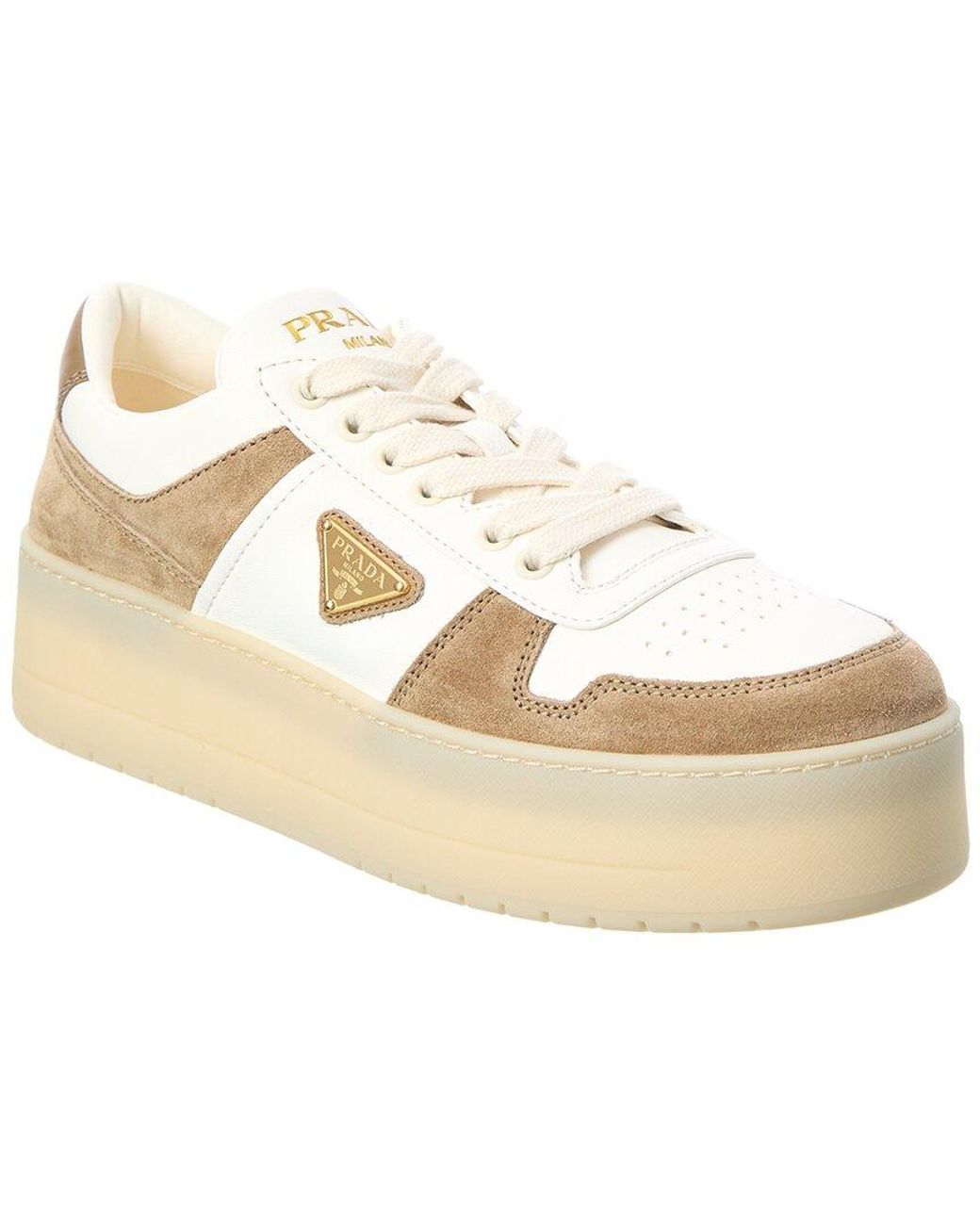 Prada White Downtown Suede & Leather Platform Sneaker