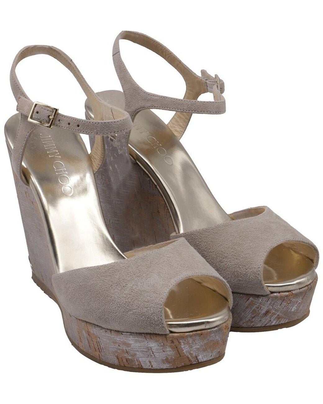 Jimmy Choo Gray Ankle Strap Cork Suede Sandal (Authentic Pre-Loved)
