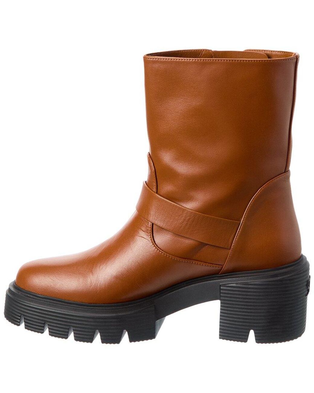 Stuart Weitzman Brown Soho Leather Moto Bootie