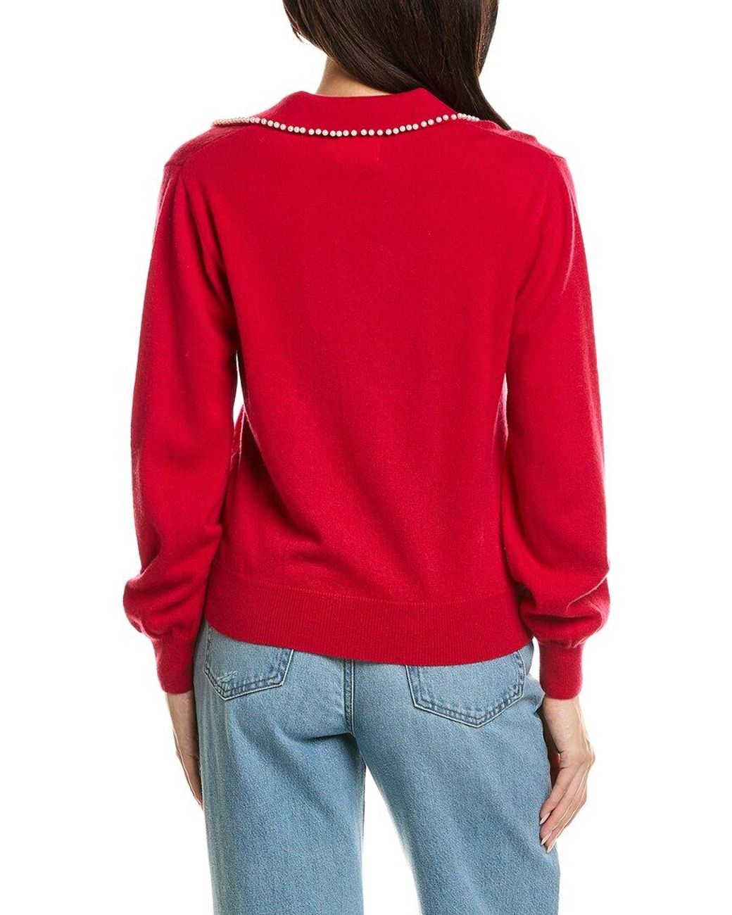 Brodie Cashmere Red Pearl Collar Wool & Cashmere-Blend Polo Sweater