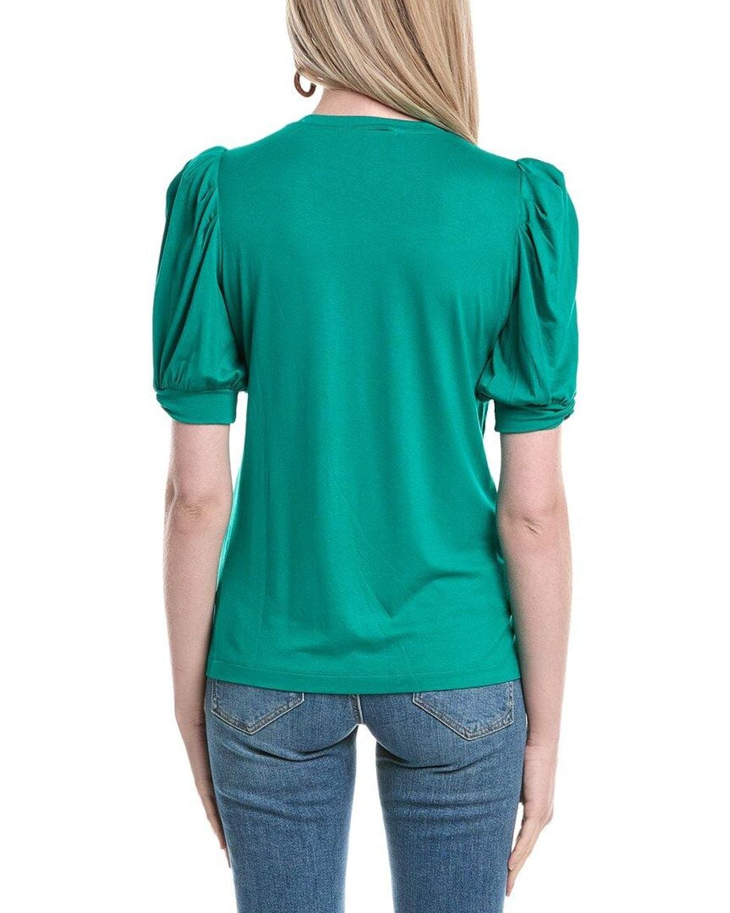 Hale Bob Green Solid Balloon Sleeve Top
