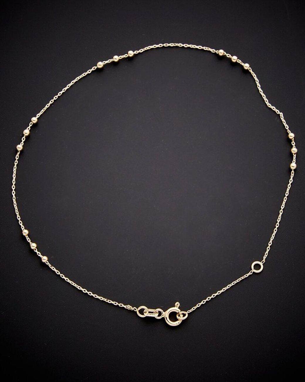 Italian Gold Black 14k Bead Station Ankle Bracelet