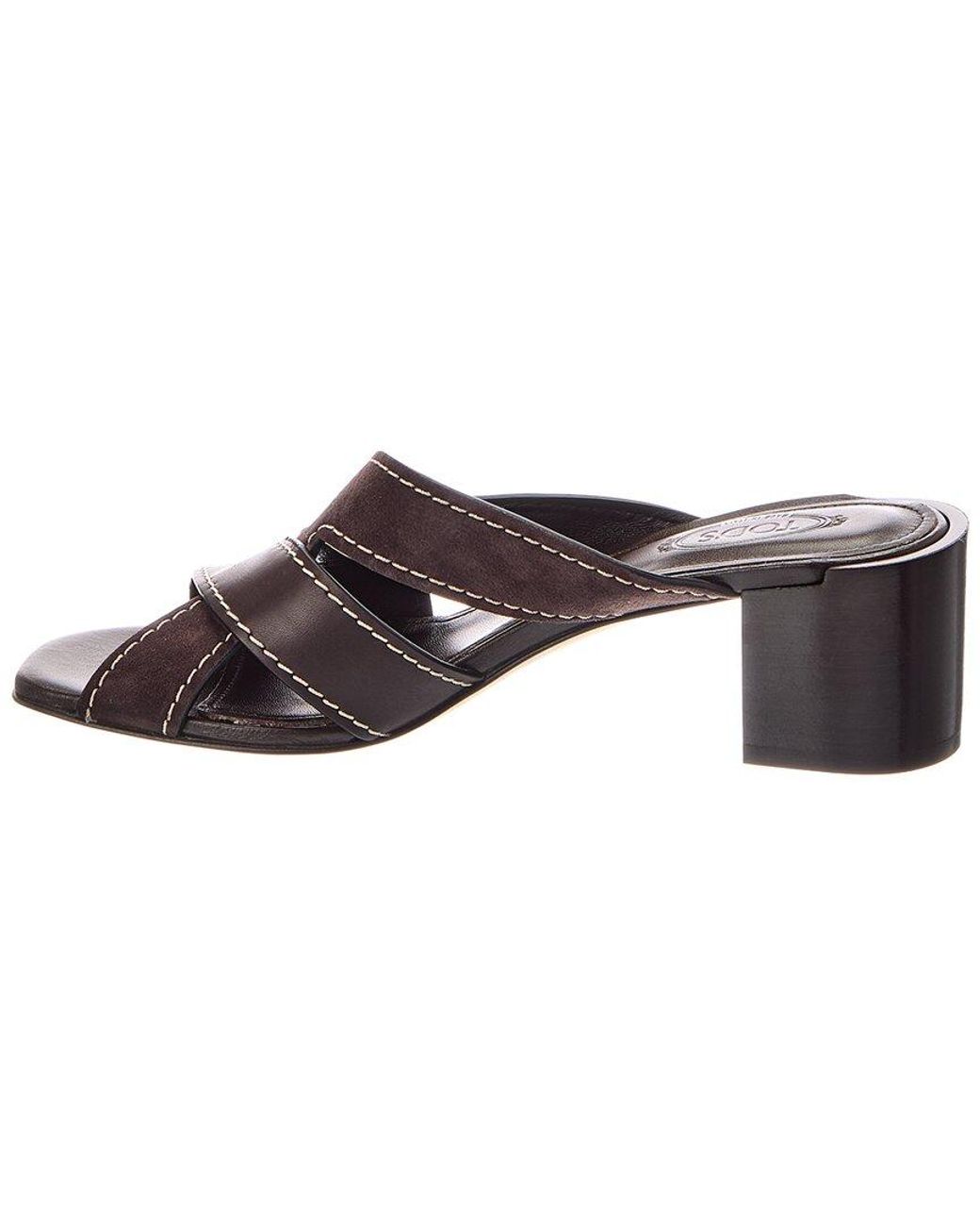 Tod's Brown Leather & Suede Sandal