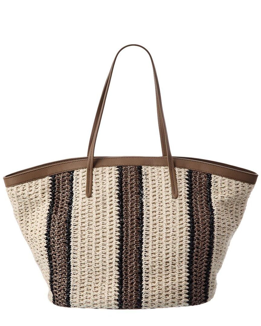Brunello Cucinelli Brown Jute & Leather Tote