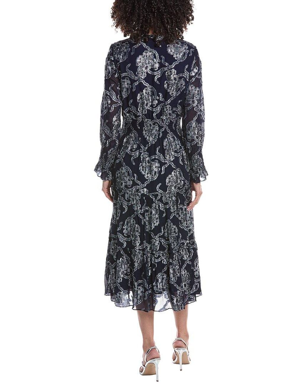 Sail To Sable Blue Long Sleeve Smocked Waist Midi